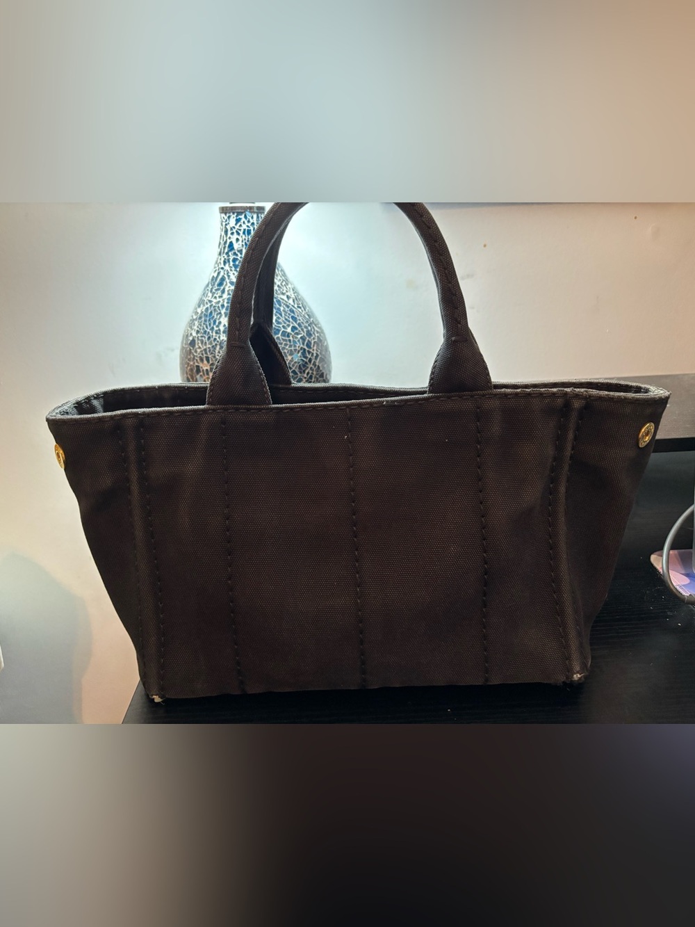 Authentic Prada Black Canapa Canvas Small Tote Bag - Picture 3 of 16